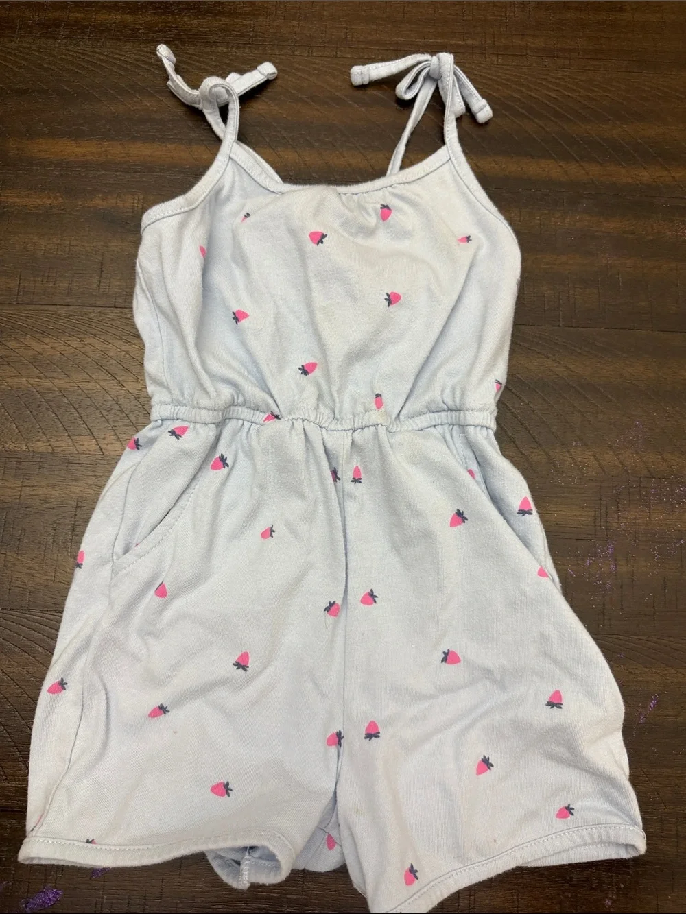 Cat & Jack Light Blue Romper with Pink Strawberry Motif